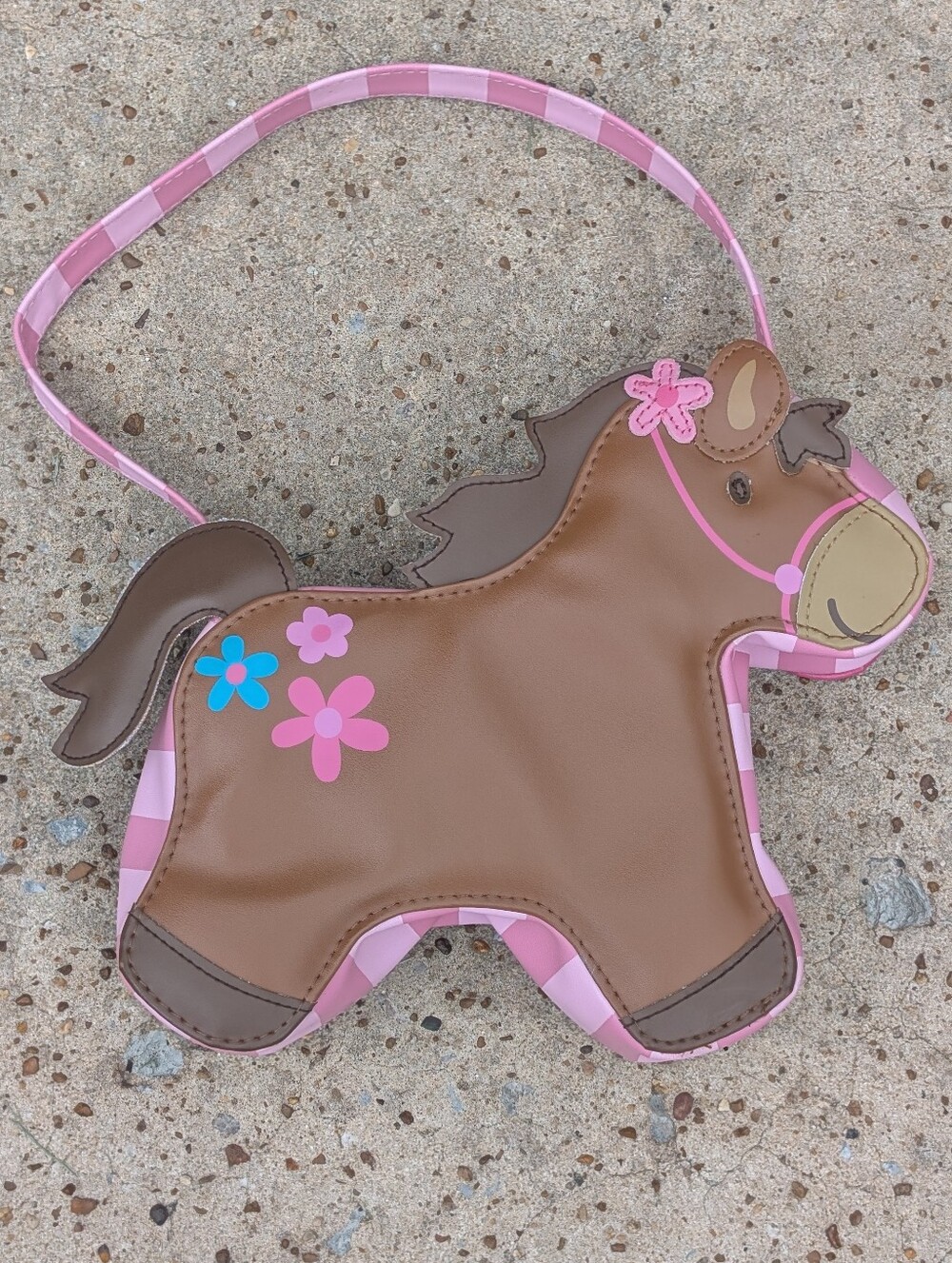 Stephen Joseph Horse Purse 3D Brown Pink Stripe Flower Pony